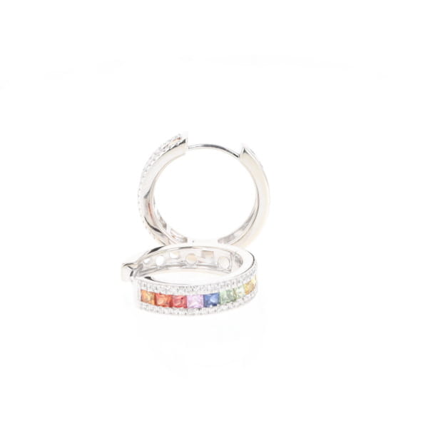 Multi-color Sapphire Hoop Earrings with Diamond Accents