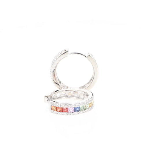 Multi-color Sapphire Hoop Earrings with Diamond Accents