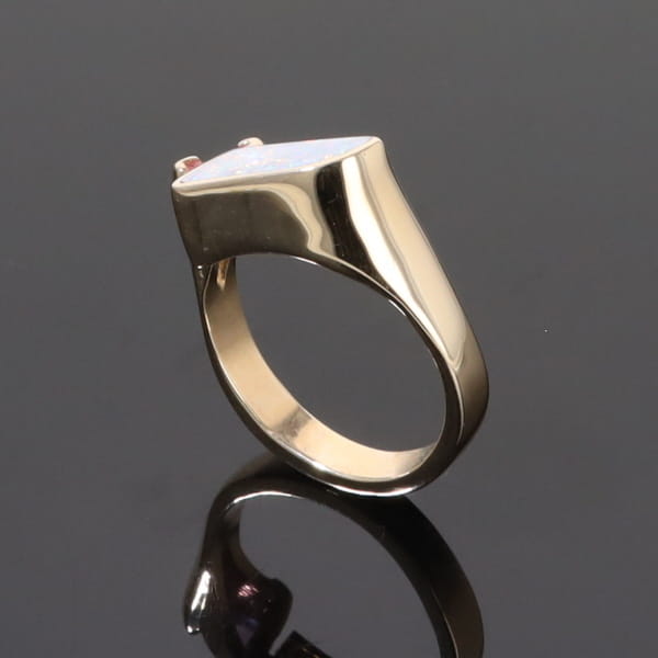 Opal Rings Geometric Inlaid with Pink Sapphire and .08ctw Diamonds