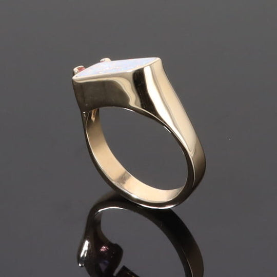 Opal Rings Geometric Inlaid with Pink Sapphire and .08ctw Diamonds