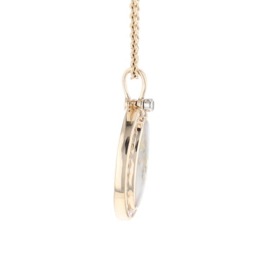Gold Quartz Necklace .37ctw Halo Diamond Oval Inlaid Pendant