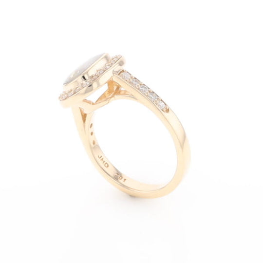 Rectangular Gold Quartz Inlaid Ring with 0.65ctw Diamond Halo