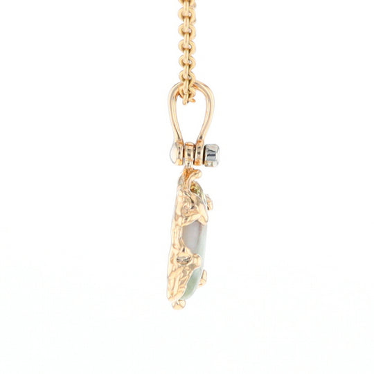 Serpentine & Gold Quartz Freeform Pendant