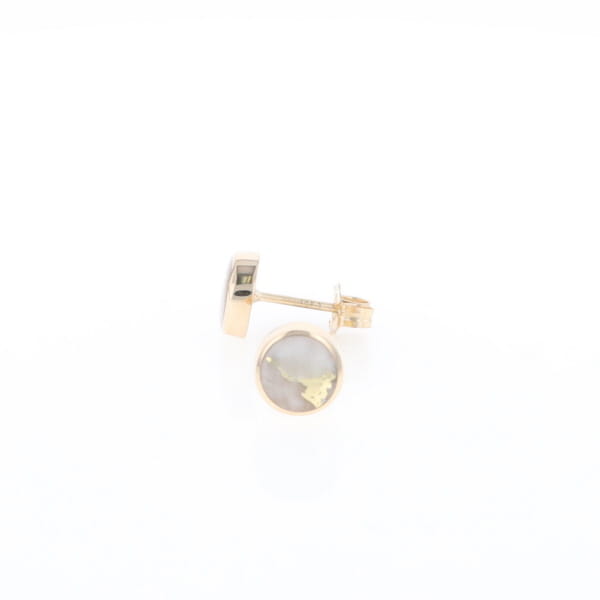 Gold Quartz Earrings Round Inlaid Studs
