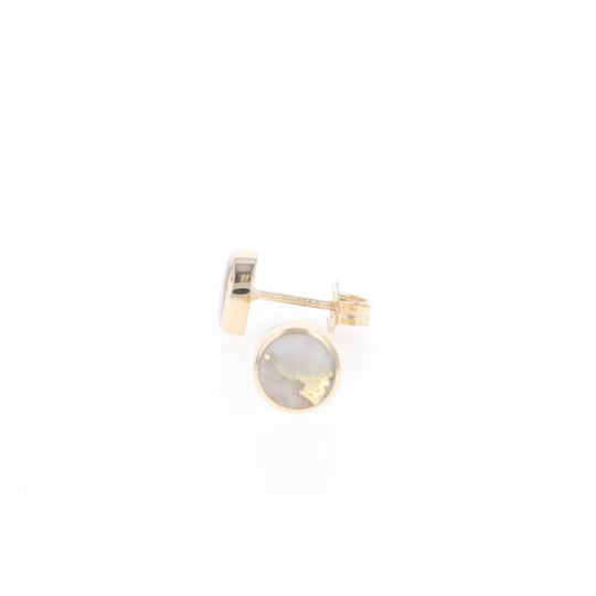 Gold Quartz Earrings Round Inlaid Studs