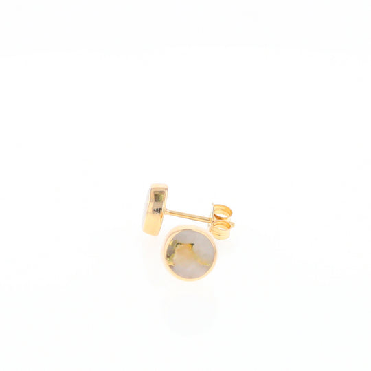 Gold Quartz Earrings Round Inlaid Studs