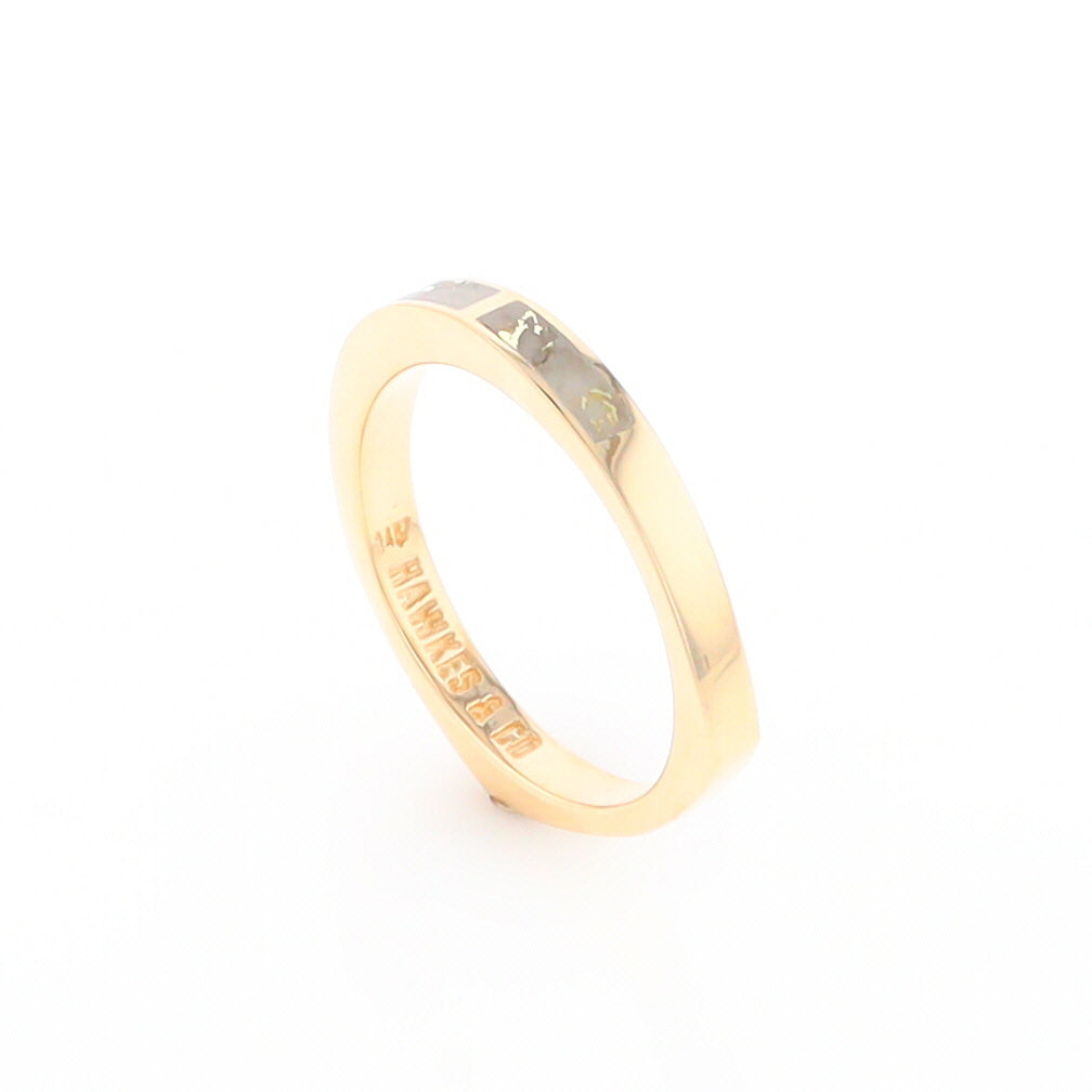 Gold Quartz Ring 3 Rectangle Section Inlaid Band