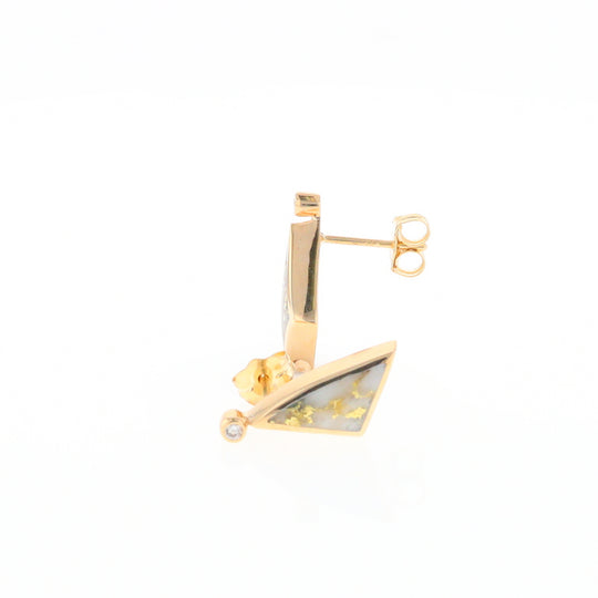 Gold Quartz Earrings Triangle Shape Inlaid with .04ct Round Diamonds - G2