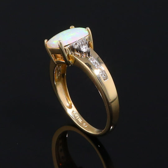 Rectangular Opal Ring with Diamond Accents