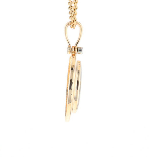 Gold Quartz Necklace Oval Inlaid Pendant with a .02ct Diamond