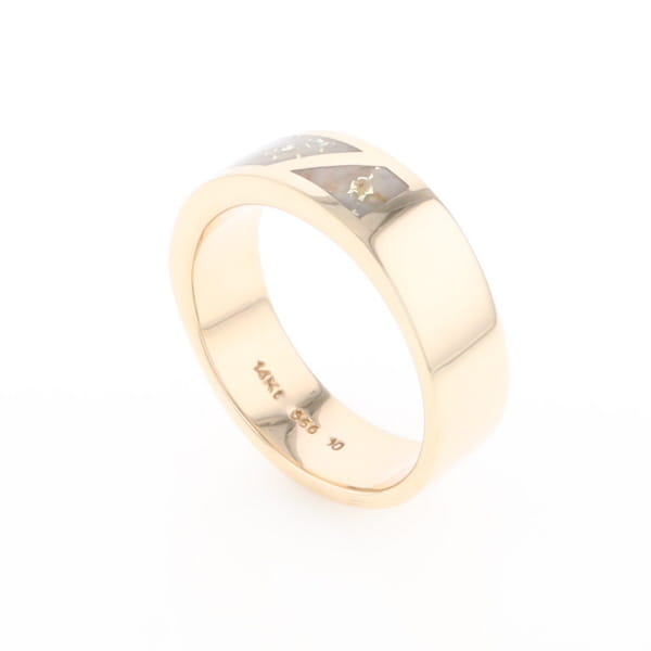 Gold Quartz Ring, 3 Section Inlaid Design