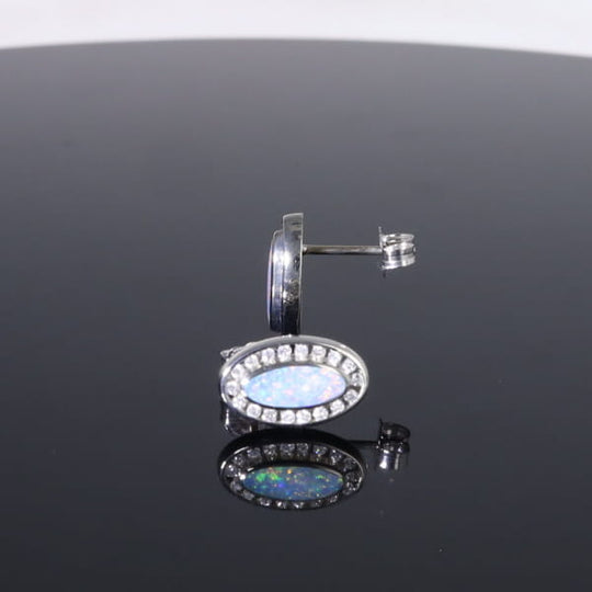 Opal Earrings Oval Inlaid with .25ctw Round Diamond Halo Studs