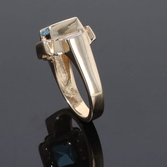 Opal Rings Inlaid Sides Swiss Blue Topaz Center with .24ctw Diamonds