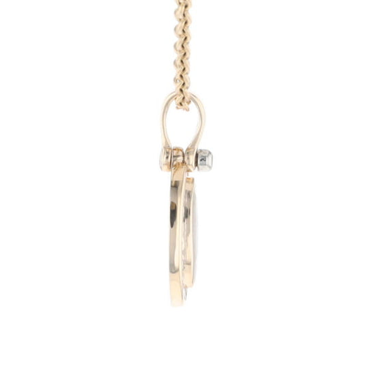 Gold Quartz Pendant Oval Inlaid with .22ctw Round Diamonds Halo (G1)