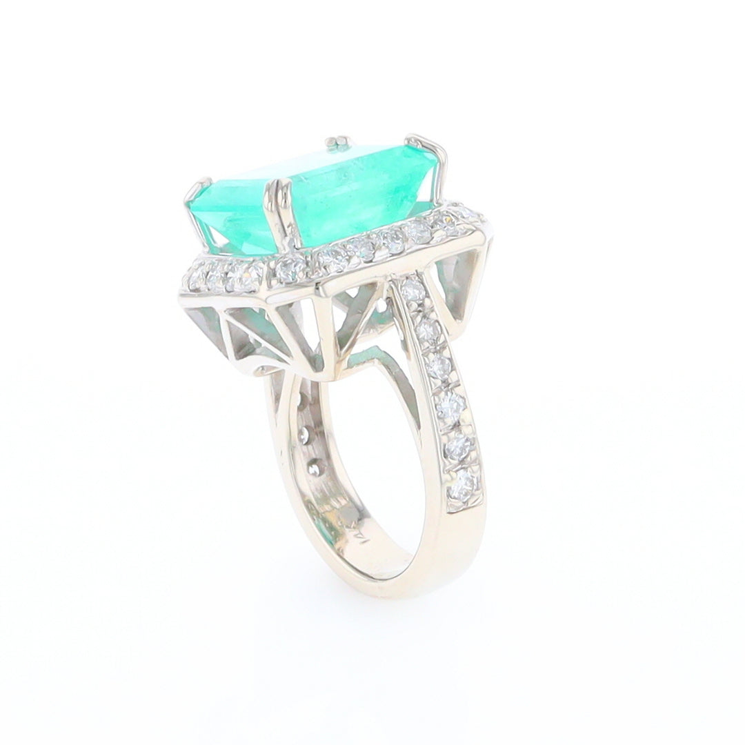 5.25ct Emerald Ring with Diamond Halo