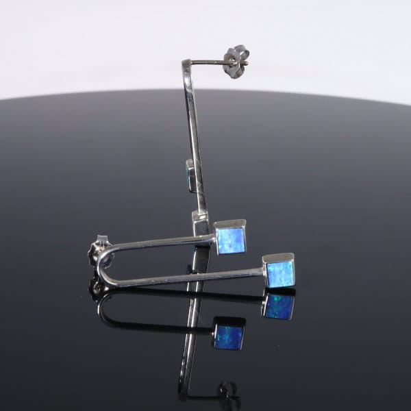 Opal Earrings Curved Bar Double Square Inlaid Ends Design Studs