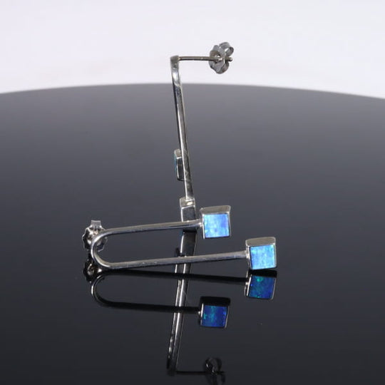 Opal Earrings Curved Bar Double Square Inlaid Ends Design Studs