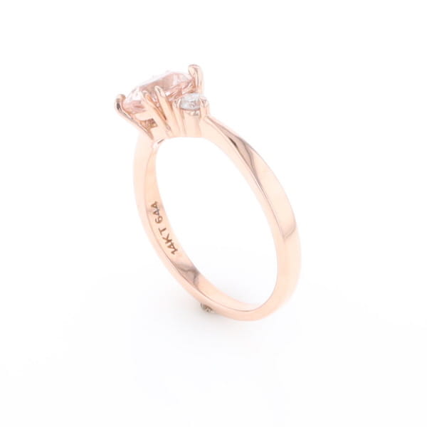 Morganite 1ct Cushion Cut  and Diamond Three Stone Engagement Ring
