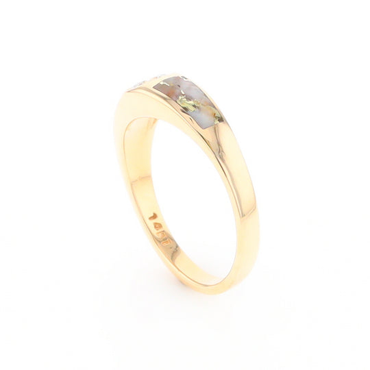 Gold Quartz Ring Double Sided Inlaid with a .61ct Round Diamond