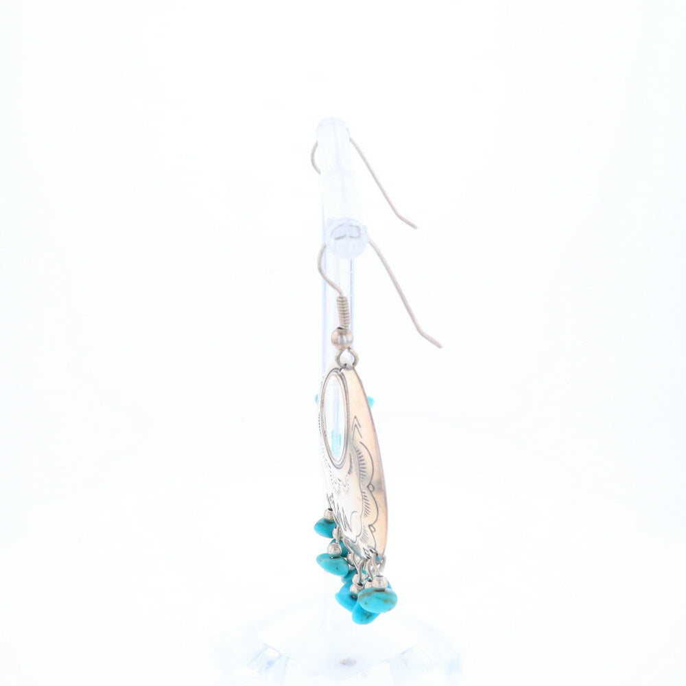 Stamped Silver Hook Earrings with Turquoise Dangles