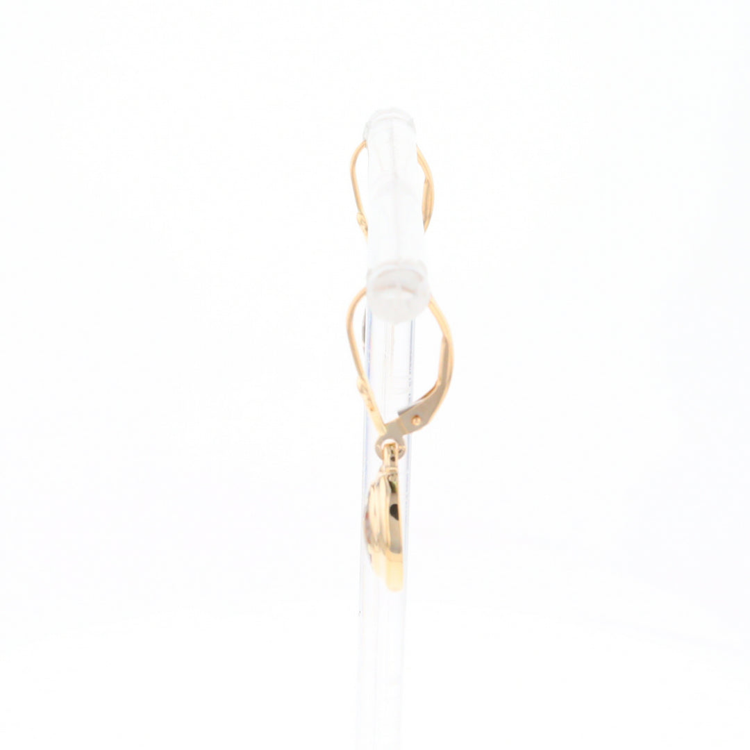 Gold Quartz Earrings Oval Inlaid Design Lever Backs - G2