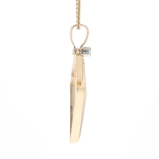 Gold Quartz Necklace Kite Shape Inlaid Pendant with .27ctw Diamonds