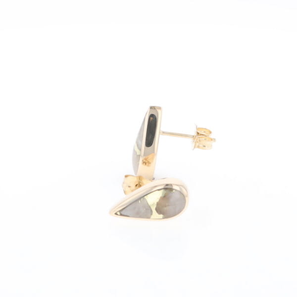 Gold Quartz Earrings Tear Drop Inlaid Studs