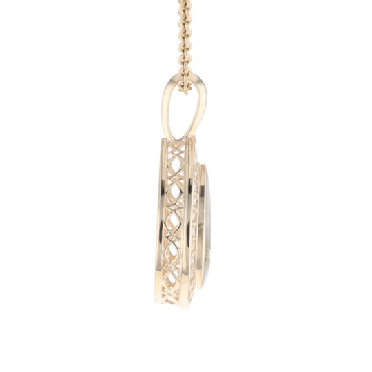 Gold Quartz Pendant Tear Drop Inlaid .42ctw Diamond Halo Design