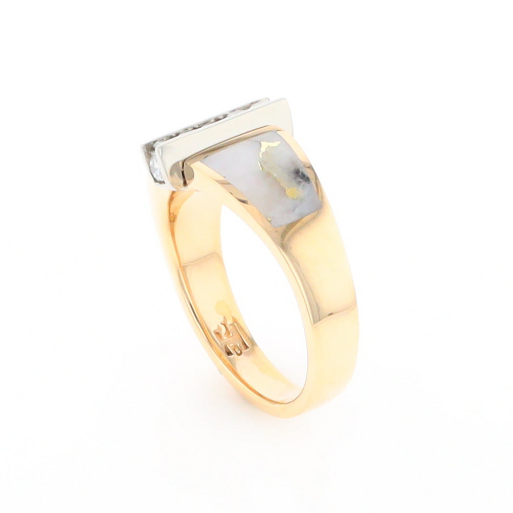 Gold Quartz Ring Double Sided Inlaid Design with .23ctw Diamonds