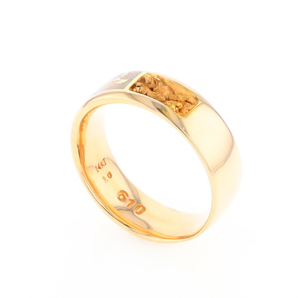 Gold Quartz Ring Rectangle Inlaid with Natural Nugget Sides