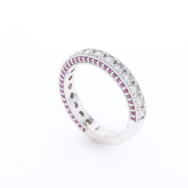 Diamond and Pink Sapphire Wedding Band