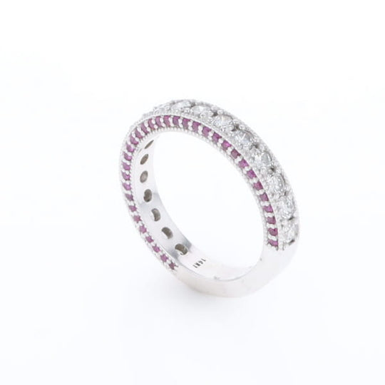 Diamond and Pink Sapphire Wedding Band