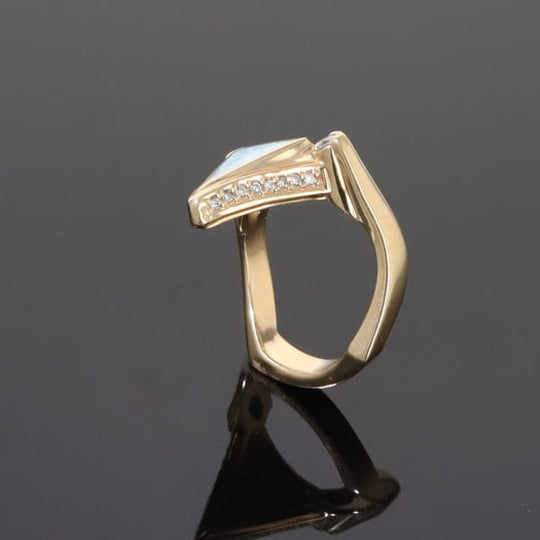 Opal Rings Triangle Inlaid Design with .31ctw Round Diamonds