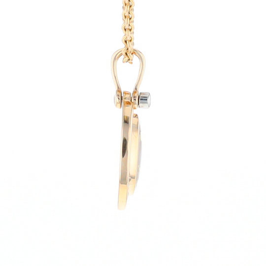 Gold Quartz Pendant Oval Inlaid with .22ctw Round Diamonds Halo