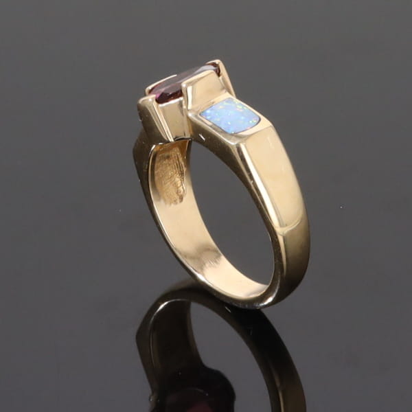 Opal Rings 2 Section Inlaid Design with Oval Pink Tourmaline