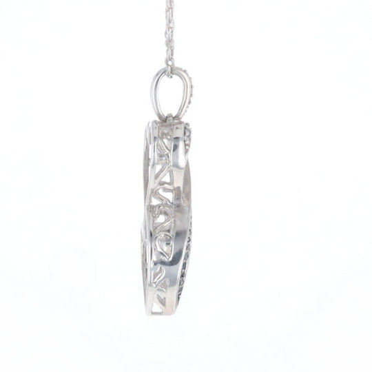 Blue and White Diamond Double Open Heart Pendant with 16" Singapore Chain
