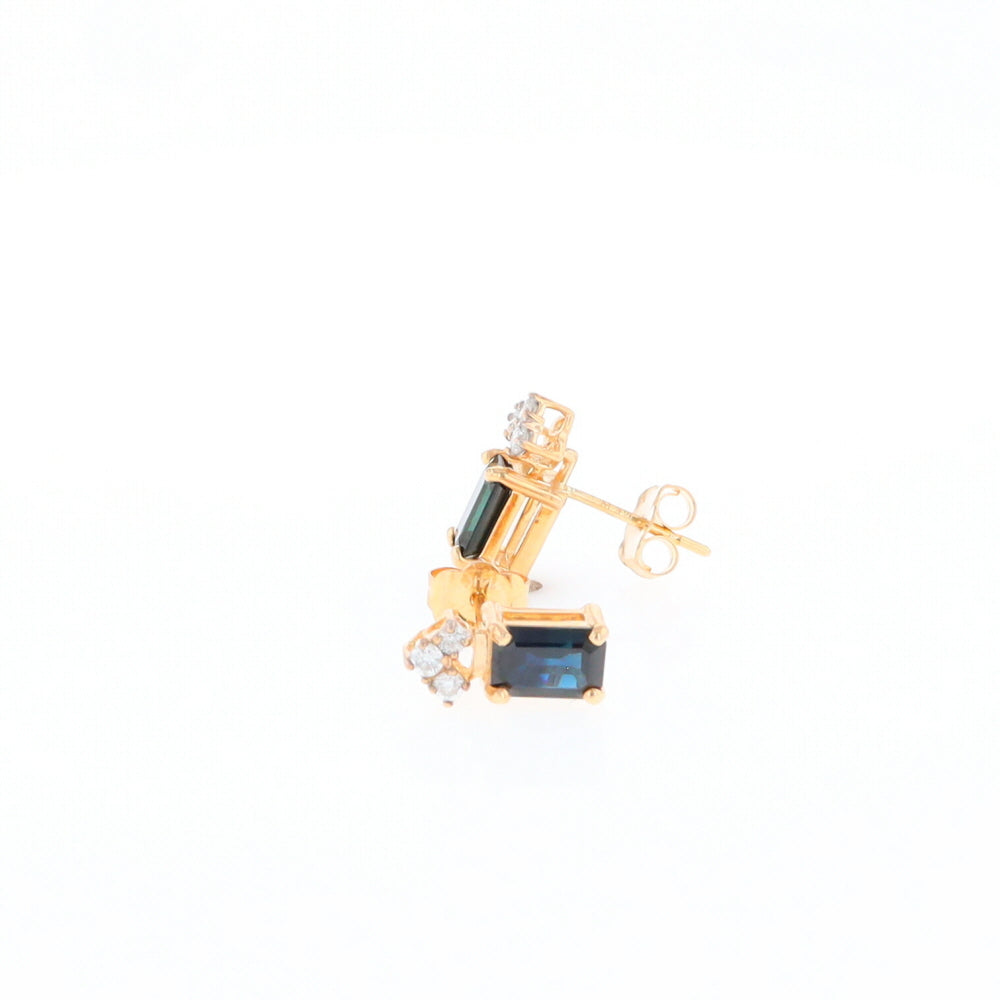 Rectangle Blue Sapphire Stud Earrings