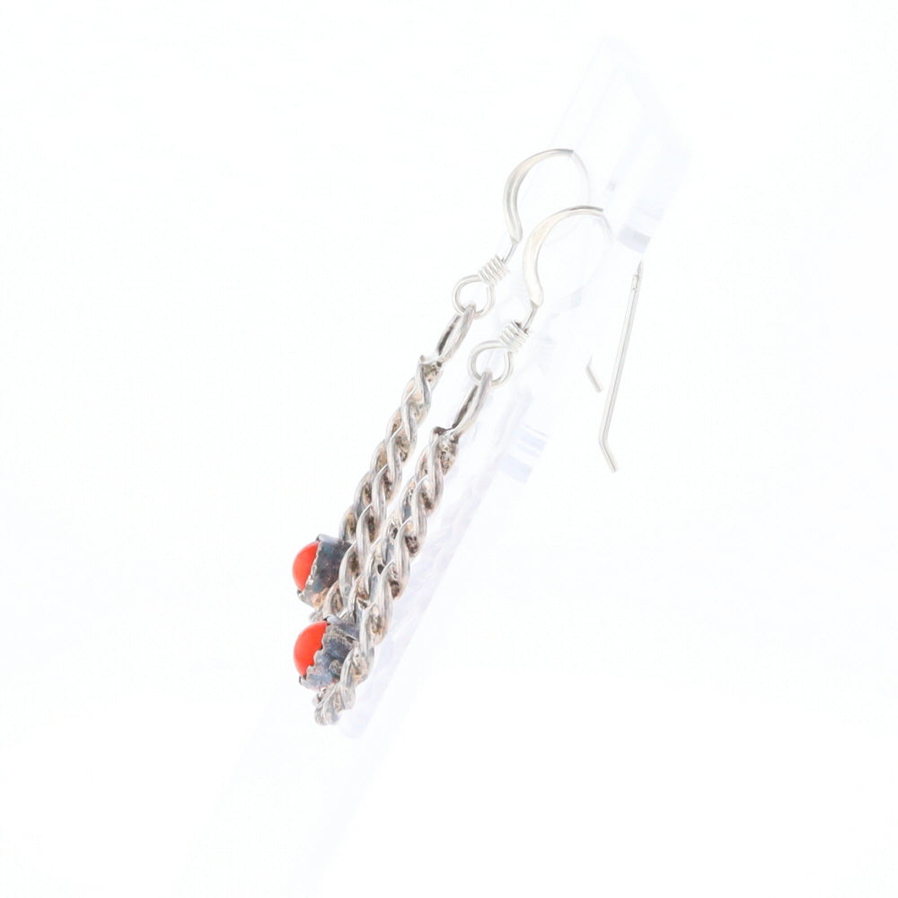 Native American Tear Drop Twist Coral Earrings