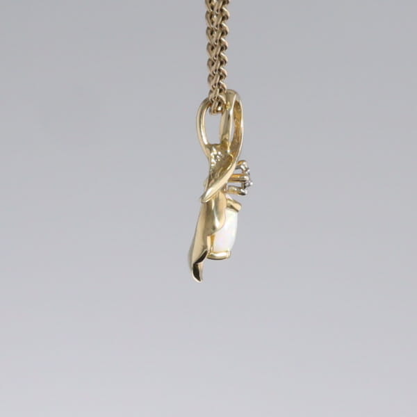 Pear-leaf Opal and Diamond Pendant