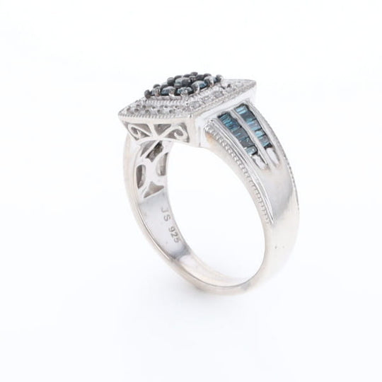 Square Blue & White Diamond Ring