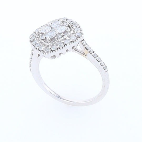 Square Diamond Cluster Milgrain Ring White Gold