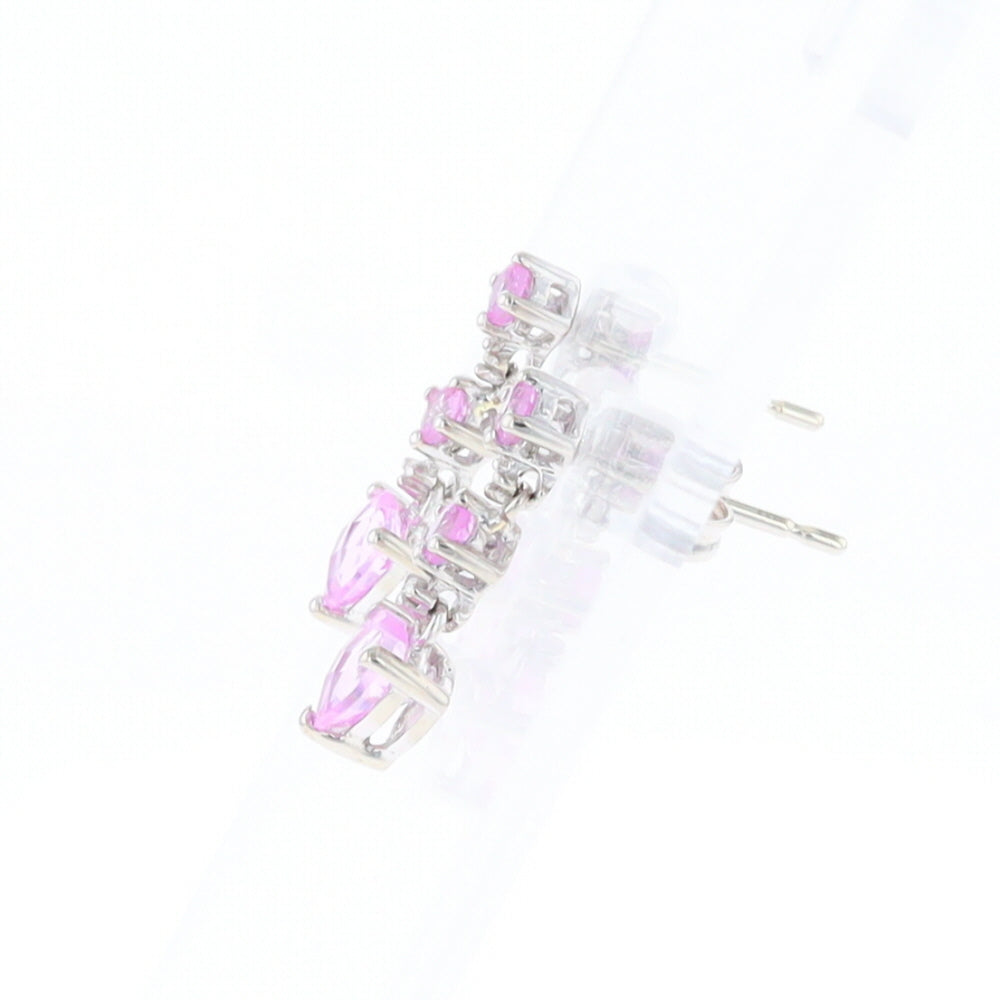 Synthetic Pink Sapphire Dangle Heart Earrings
