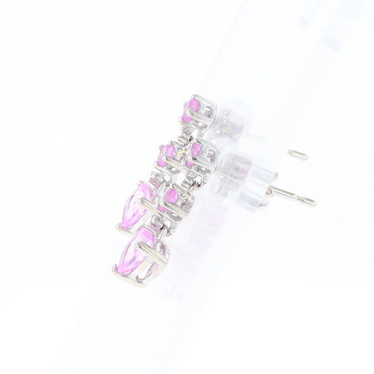 Synthetic Pink Sapphire Dangle Heart Earrings