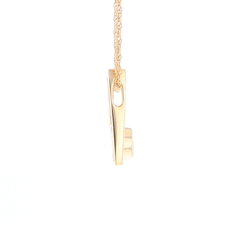 Gold Quartz Necklace Round Inlay Open Rectangle Design Pendant