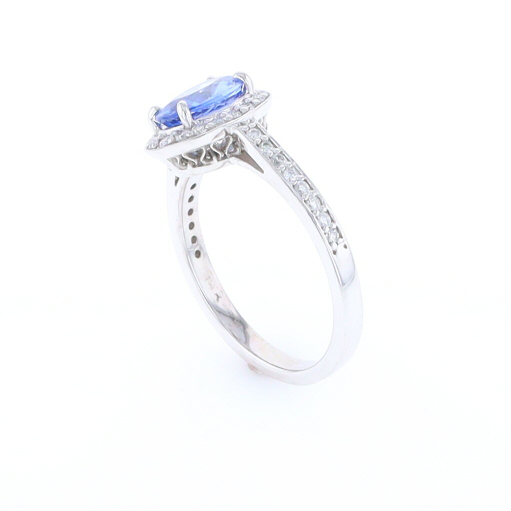 Oval Ceylon Sapphire with Diamond Halo Ring