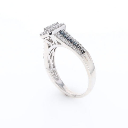 Blue & White Diamond Rectangle Cluster Ring