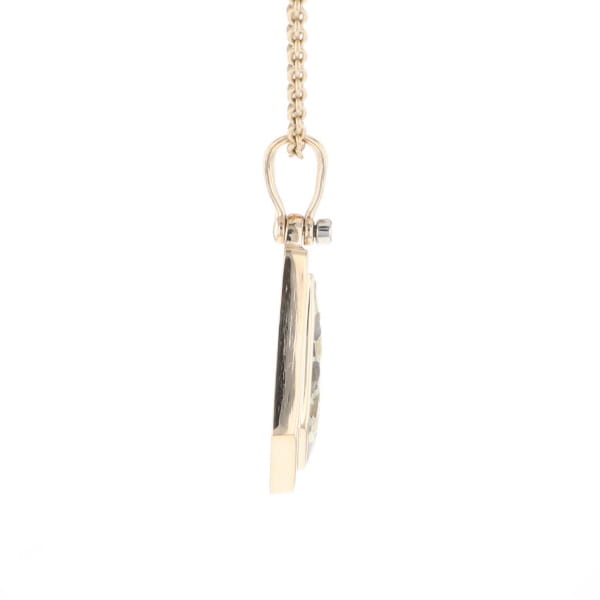 Gold Quartz Necklace .02ct Diamond Geometric Inlaid Design Pendant