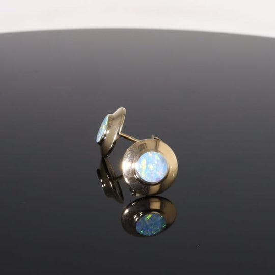 Opal Earrings Round Inlaid Design Studs