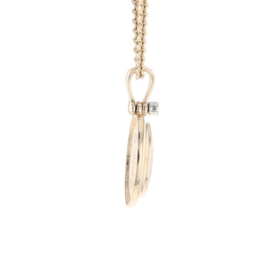 Gold Quartz Oval Inlaid Pendant with .02ct Diamond