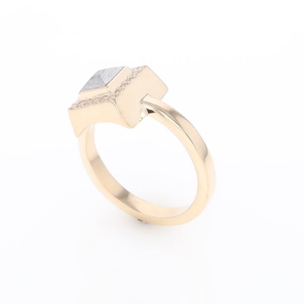 Meteorite Ring Square Inlaid Halo .14ctw Diamonds Design